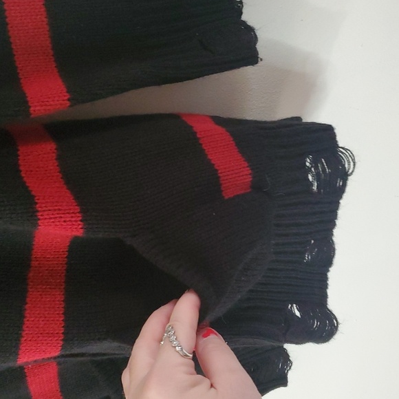 Dolls Kill Widow Black Red Stripe Button Cardigan Size Small Oversized Distress - Picture 2 of 9